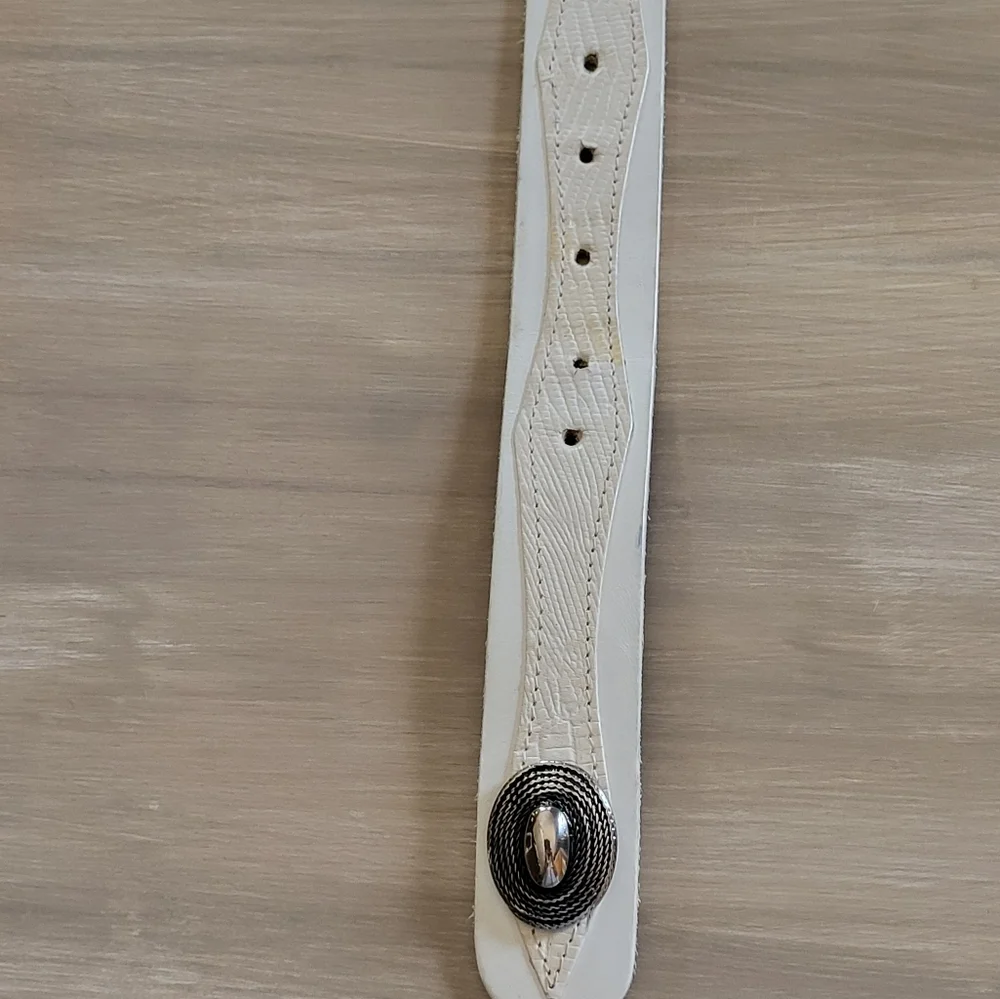 Bijoux Medici Ivory Leather Reptile Accent Sterling Silver Medallions Large Belt